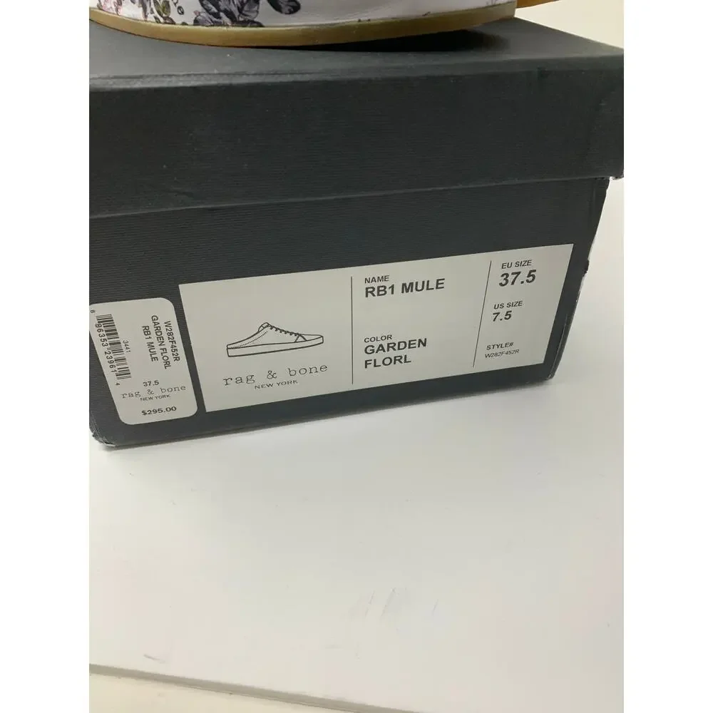 Rag & Bone Sneakers Women's Size 7.5 RB1 Mule Garden Floral Lace Up Shoes White